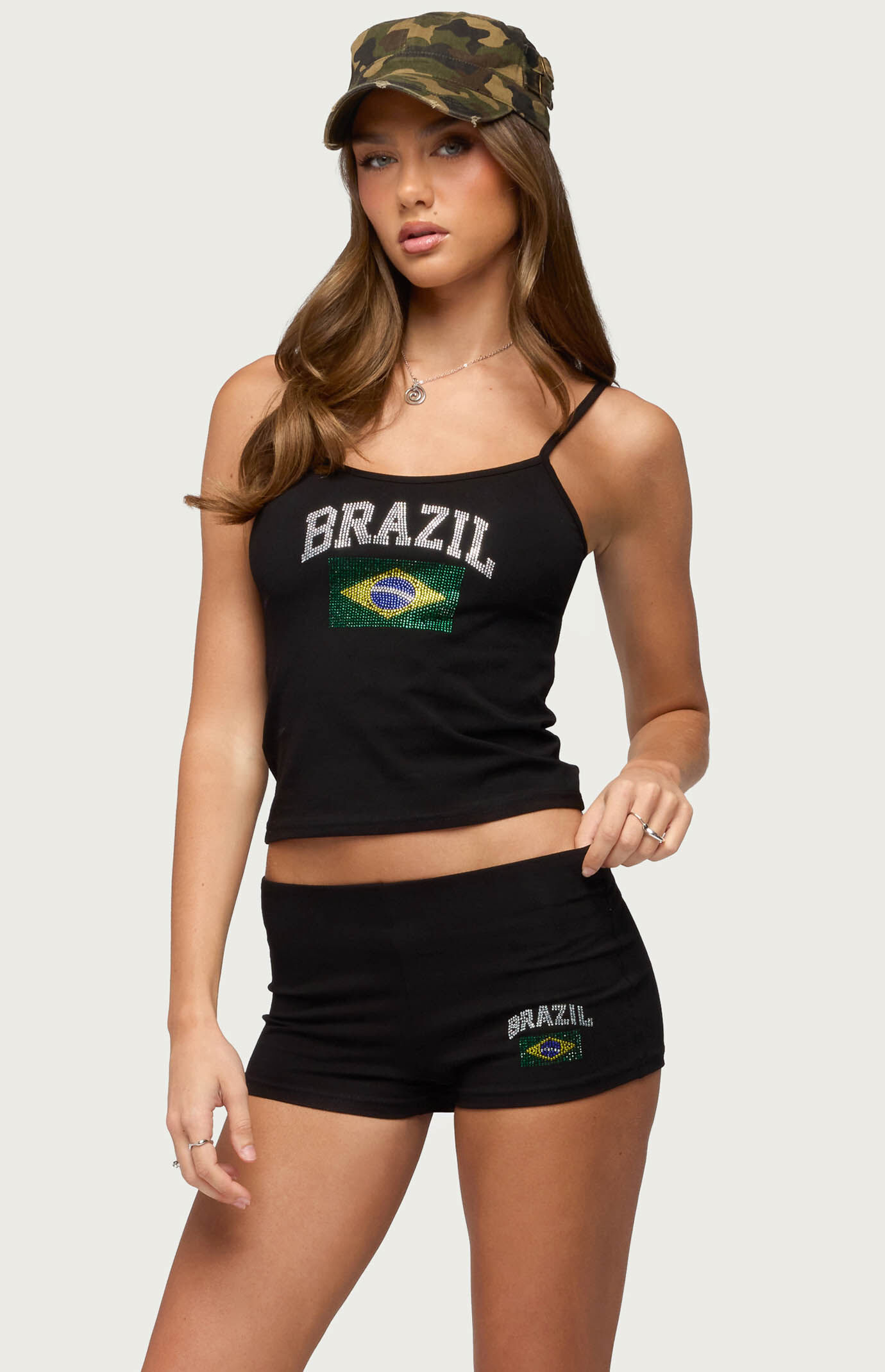 Edikted Brazil Rhinestone Tank Top