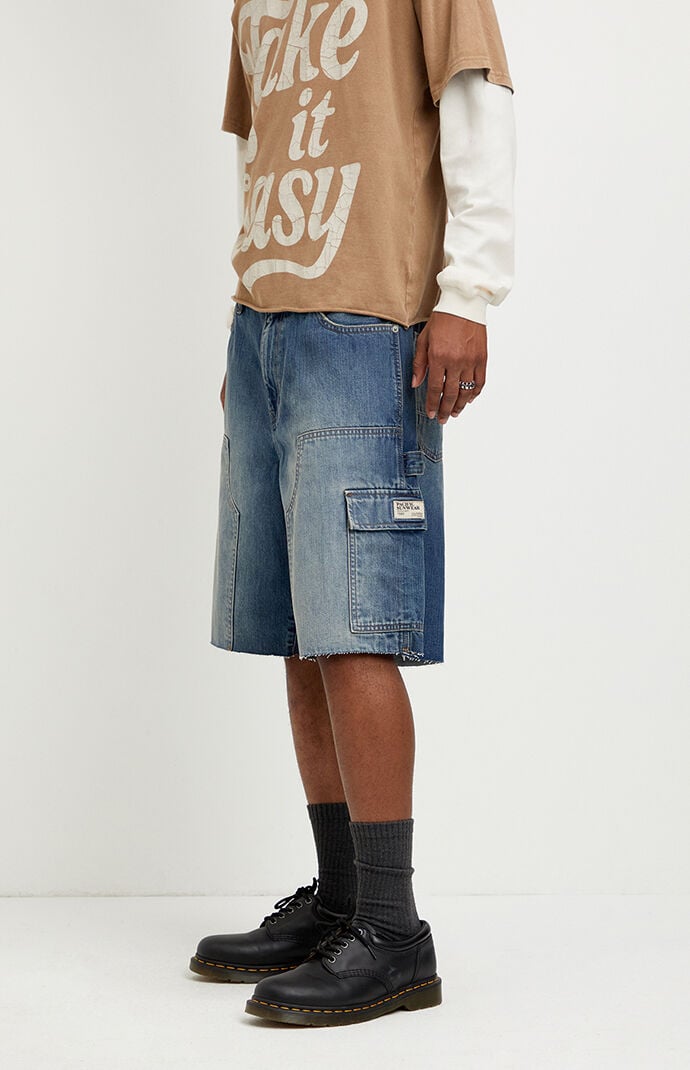 Pacsun Parker Baggy Jean Shorts Cargo Carpenter Medium Blue