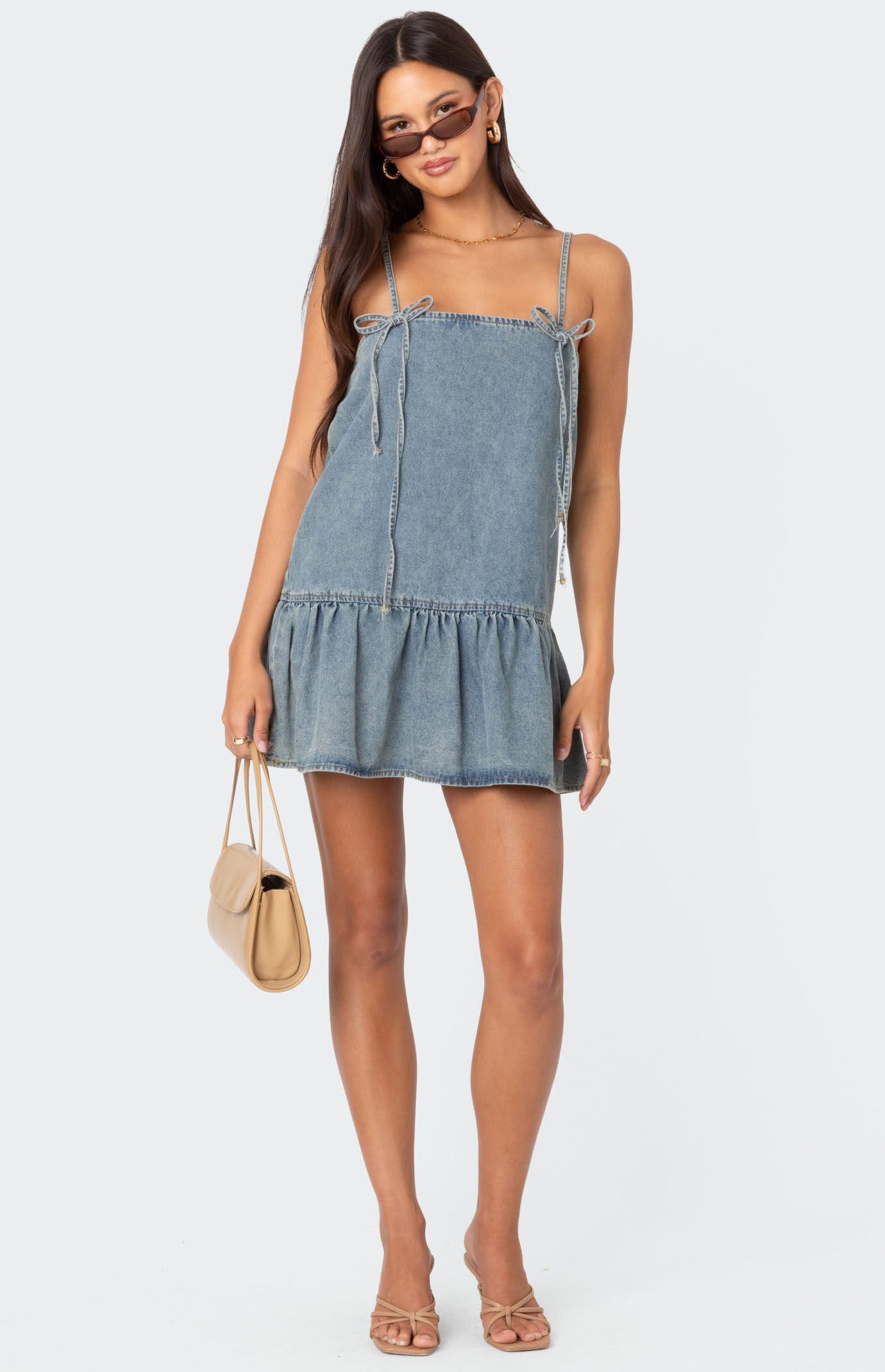 Edikted Women s Dylan Denim Mini Dress in Blue Size Large