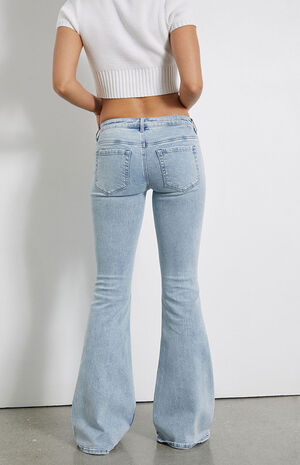 Light Blue Rhinestone Low Rise Flare Jeans image number 4