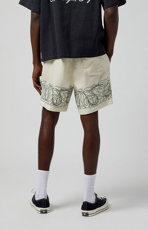 Cream Floral Russel Volley Shorts image number 5