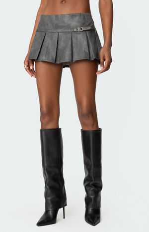 Billi Faux Leather Pleated Mini Skort image number 4