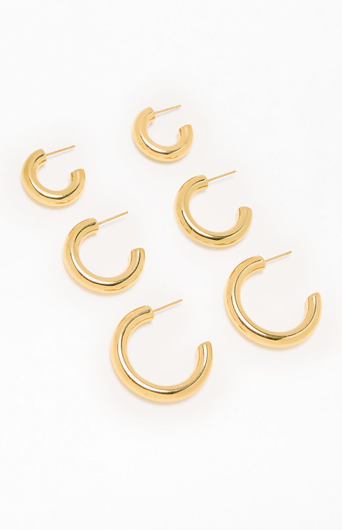 LA Hearts 3 Pack Chunky Gold Hoop Earrings