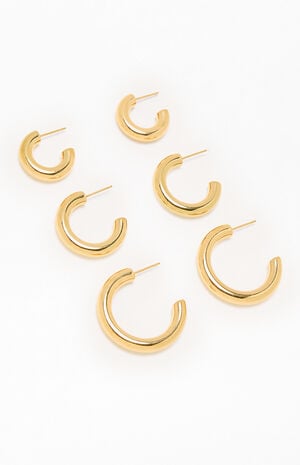 3 Pack Chunky Gold Hoop Earrings image number 3