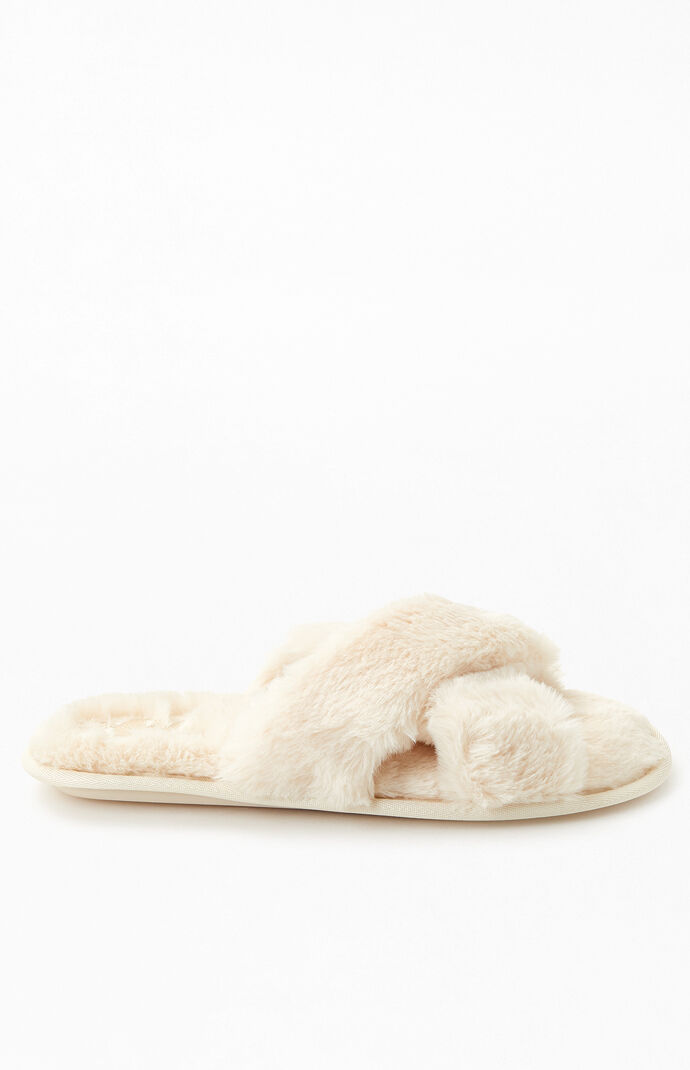 cream fuzzy slippers