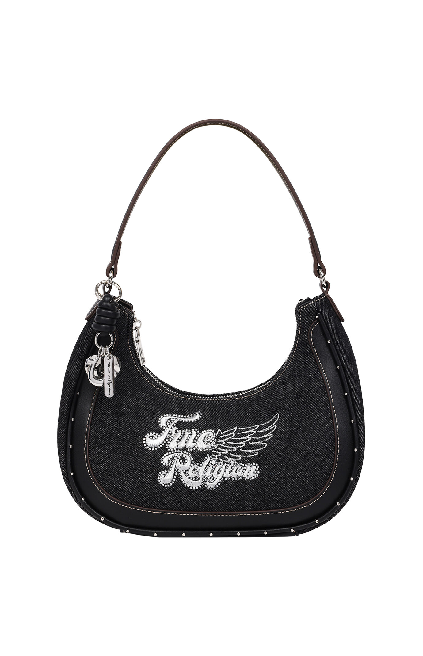 True Religion Black Wing Motif Denim Hobo Bag