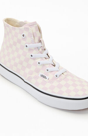Kids Pink Checkerboard Authentic Hi Zip Shoes image number 6