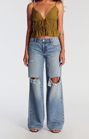 Casey Low Rise Baggy Jeans Ripped Medium Indigo image number 2