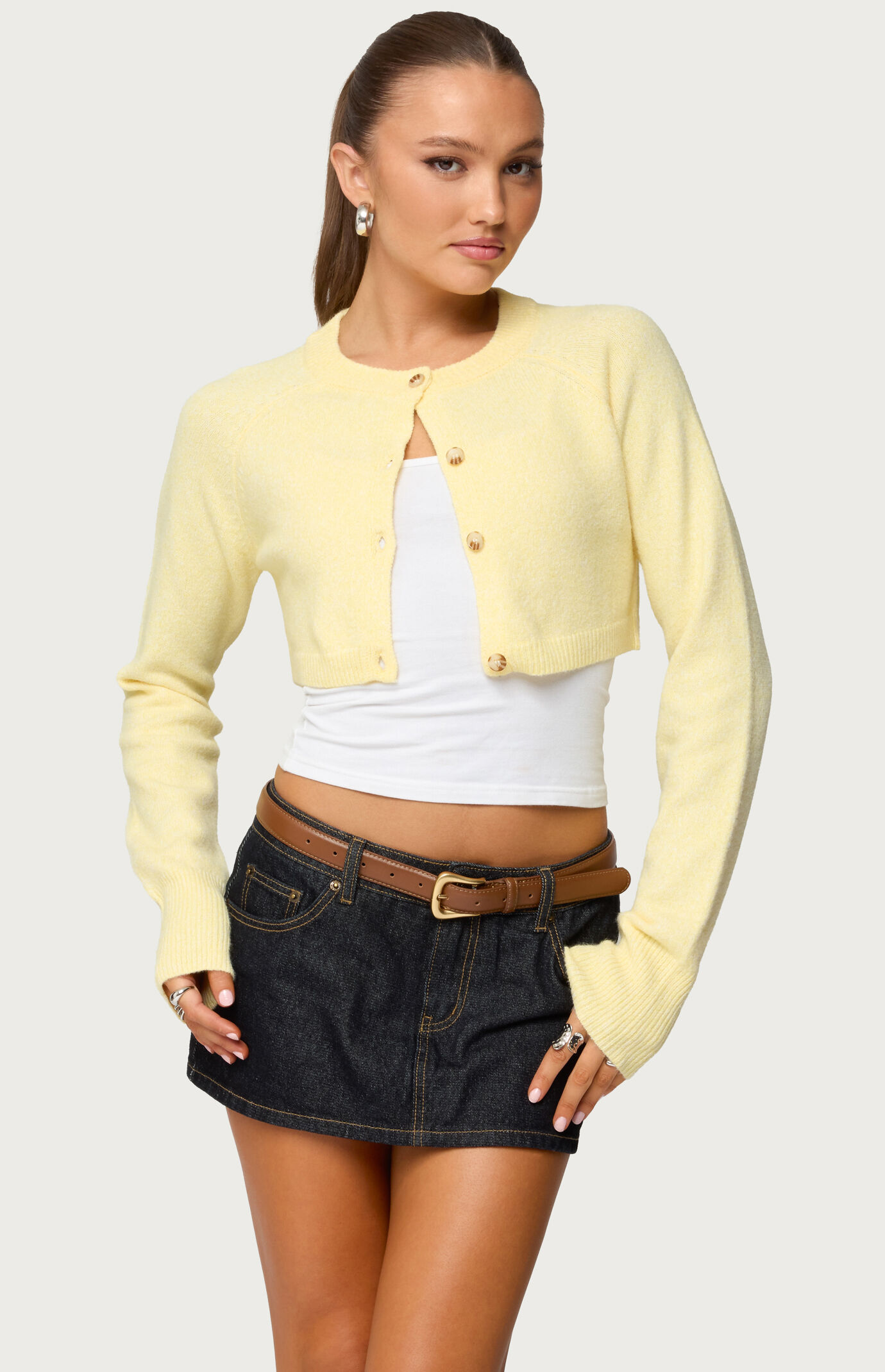 Edikted Morgynne Cropped Knit Cardigan