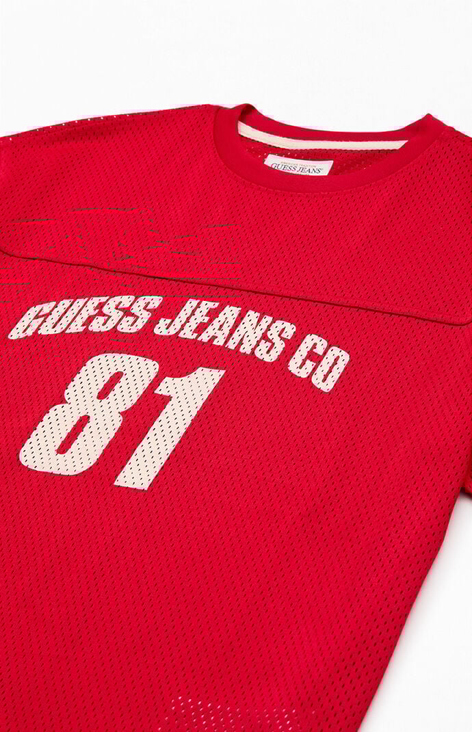 Guess Jeans Red Boxy Cropped Mesh Jersey