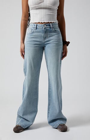 Casey Low Rise Baggy Jeans Bow Embroidery Light Indigo Casey Low Rise Baggy Jeans Bow Embroidery Light Indigo image number 1