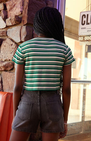 Green Striped Ribbed Skimmer T-Shirt image number 3