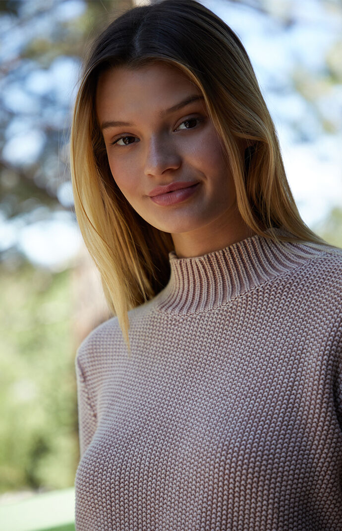 Acid Wash Mock Neck Sweater