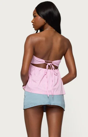 Maddie Strapless Striped Babydoll Top image number 1