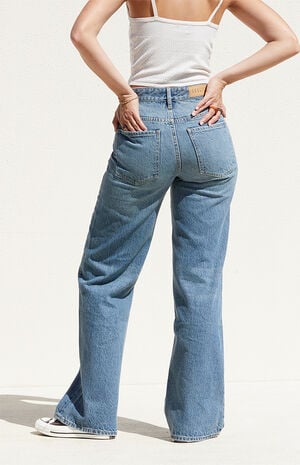Medium Indigo High Waisted Girlfriend Jeans image number 3