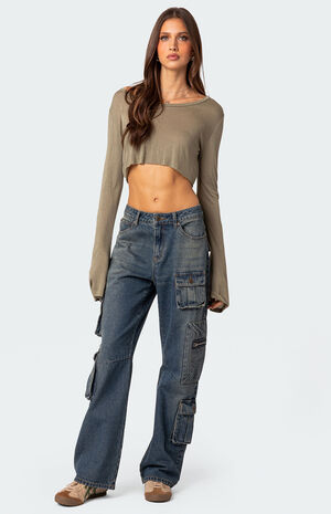 Sheer Raw Hem Crop Top image number 3