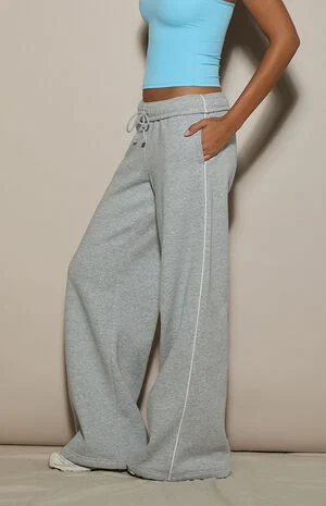 Contrast Piping Ultra Soft Fleece Baggy Sweatpants image number 2