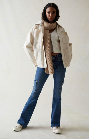 Stretch Dark Indigo Low Rise Cargo Bootcut  Jeans image number 6