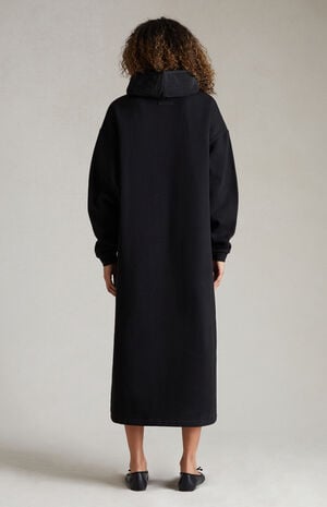 Women's Jet Black Nylon Fleece Hooded Dress image number 4