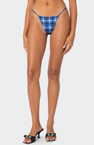 Preppy Plaid String High Cut Bikini Bottom image number 3