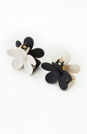 2 Pack Black & White Daisy Hair Clips image number 1