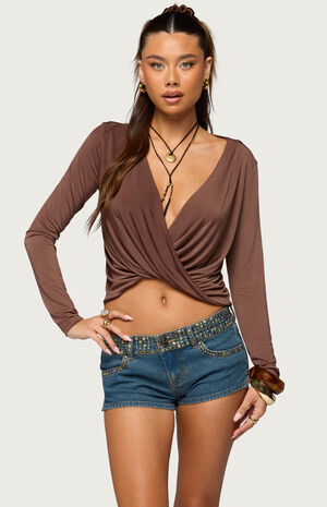 Draped V Neck Long Sleeve Top image number 1