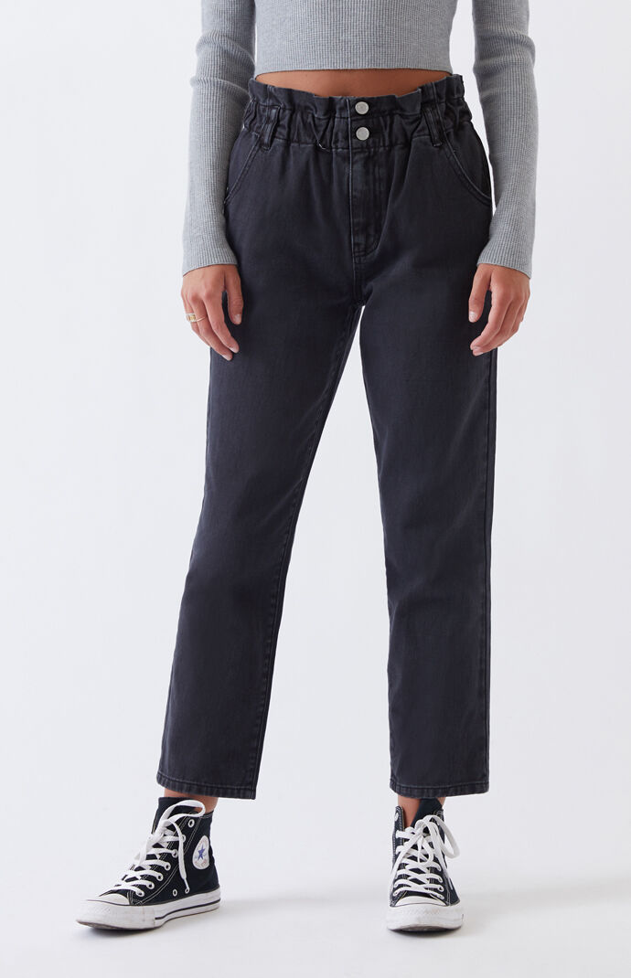 PacSun Jet Black Paperbag Mom Jeans PacSun