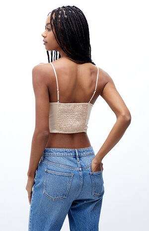 Satin Tie Front Cami Tank Top image number 3