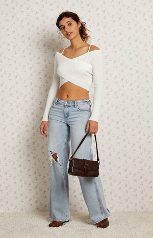 Off-The-Shoulder Wrap Long Sleeve Sweater image number 2