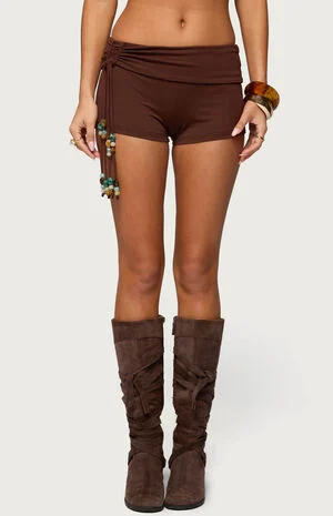 Thia Ruched Bead Foldover Shorts image number 1