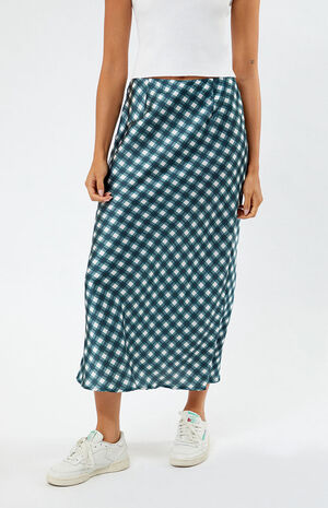 Plaid Satin Midi Skirt image number 2