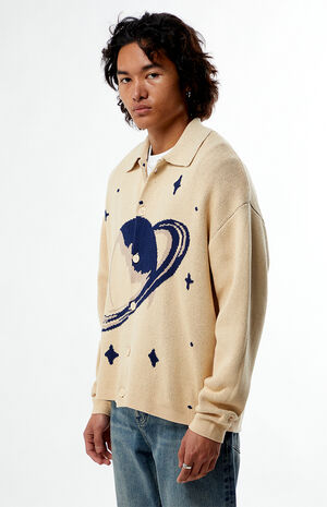 Cream Space Button Up Polo Cardigan image number 4