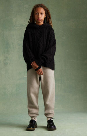 Essentials Jet Black Cable Knit Hoodie image number 2