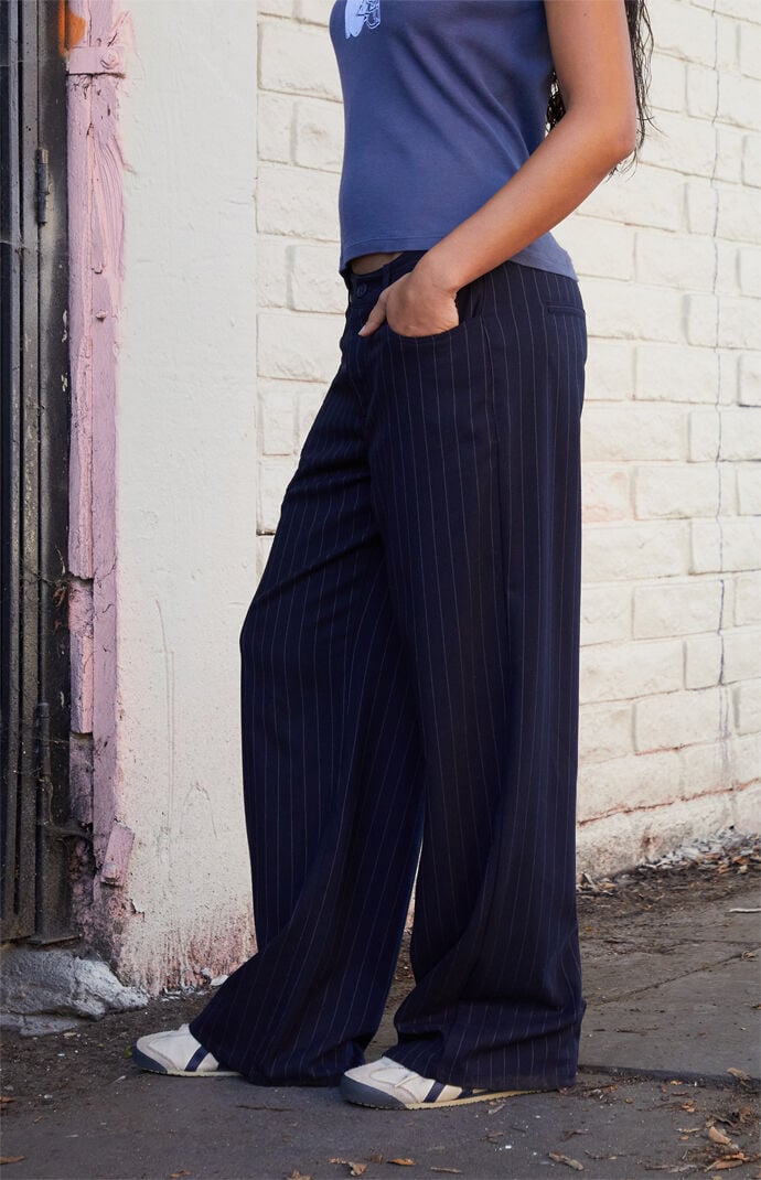 John Galt Navy Striped Low Rise Baggy Trousers