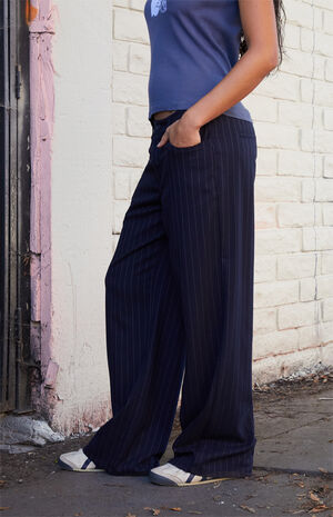 Navy Striped Low Rise Baggy Trousers image number 3