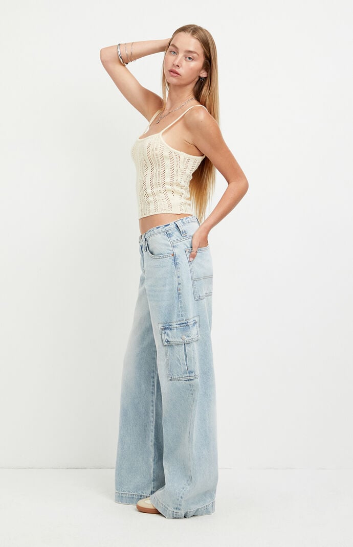 Pacsun Sloane Low Rise Ultra Baggy Jeans Cargo Light Blue