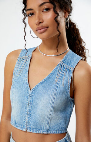 Light Indigo V-Neck Denim Vest image number 2