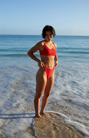 Eco Red Byron Scoop High Cut Bikini Bottom image number 1