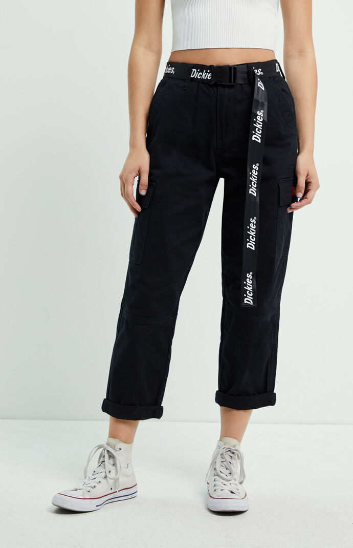 dickies belted utility black cargo pants