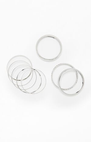 8 Pack Silver Mega Metal Stacked Bangles image number 1