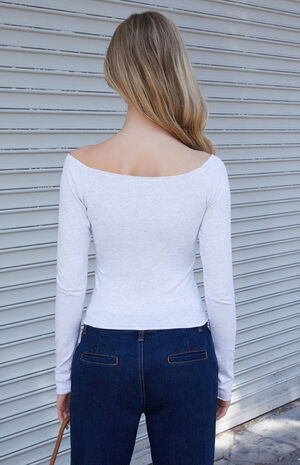 Silver Mayson V-Neck Off-The-Shoulder Long Sleeve Top image number 3