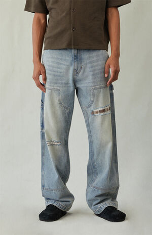 Dylan Baggy Jeans Ripped Carpenter Plaid Medium Blue image number 1