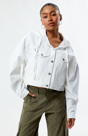 Hooded Cropped Denim Jacket image number 1