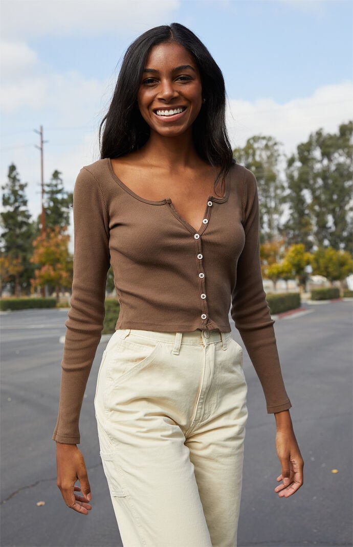 John Galt Brown Zelly Long Sleeve Top Pacsun John Galt Brown Zelly Long Sleeve Top Pacsun