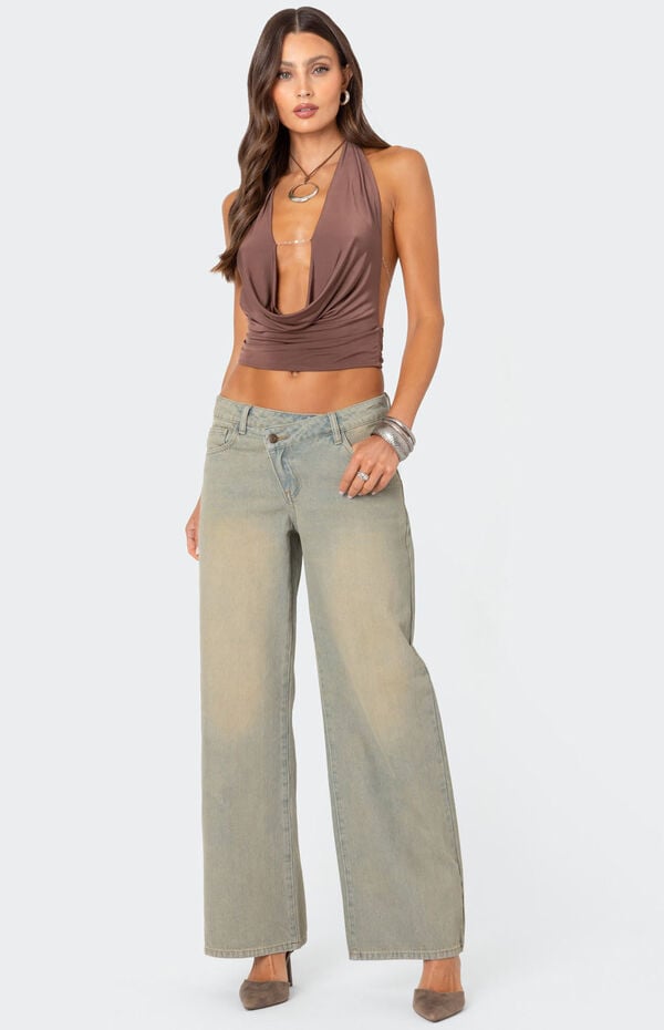 Edikted Deep Cowl Neck Open Back Top