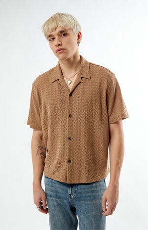 Tan Lance Swirl Knit Oversized Camp Shirt