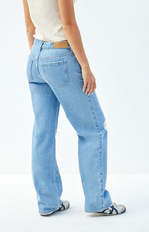 Jordyn Medium Indigo Ripped Low Rise Straight Leg Jeans image number 4