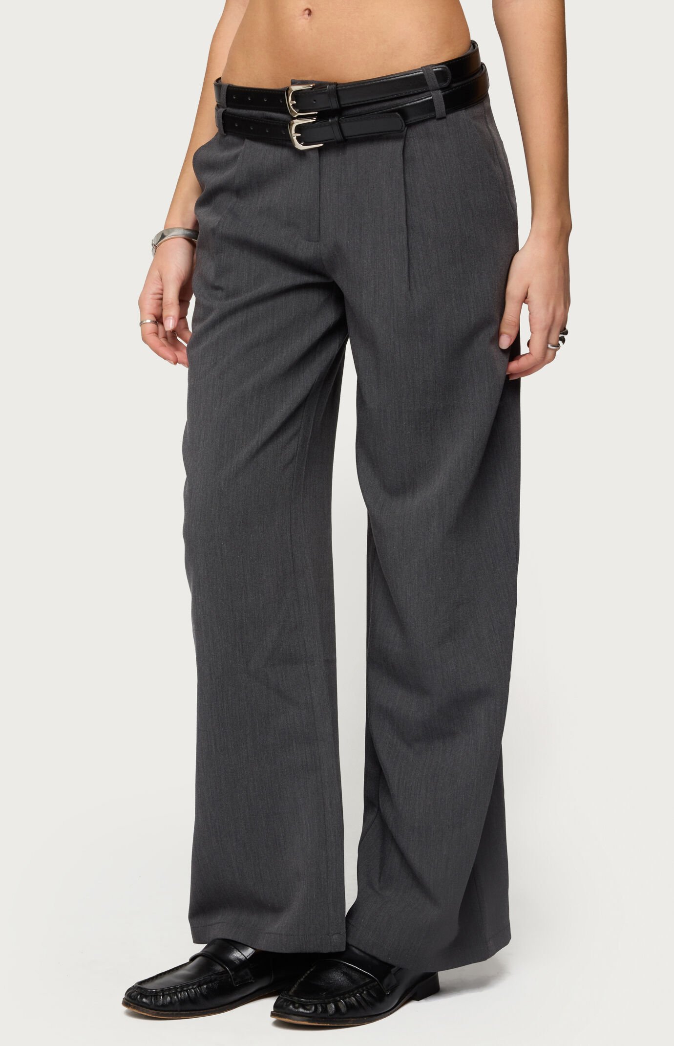 Edikted Andy Double Belt Straight Leg Tailored Pants