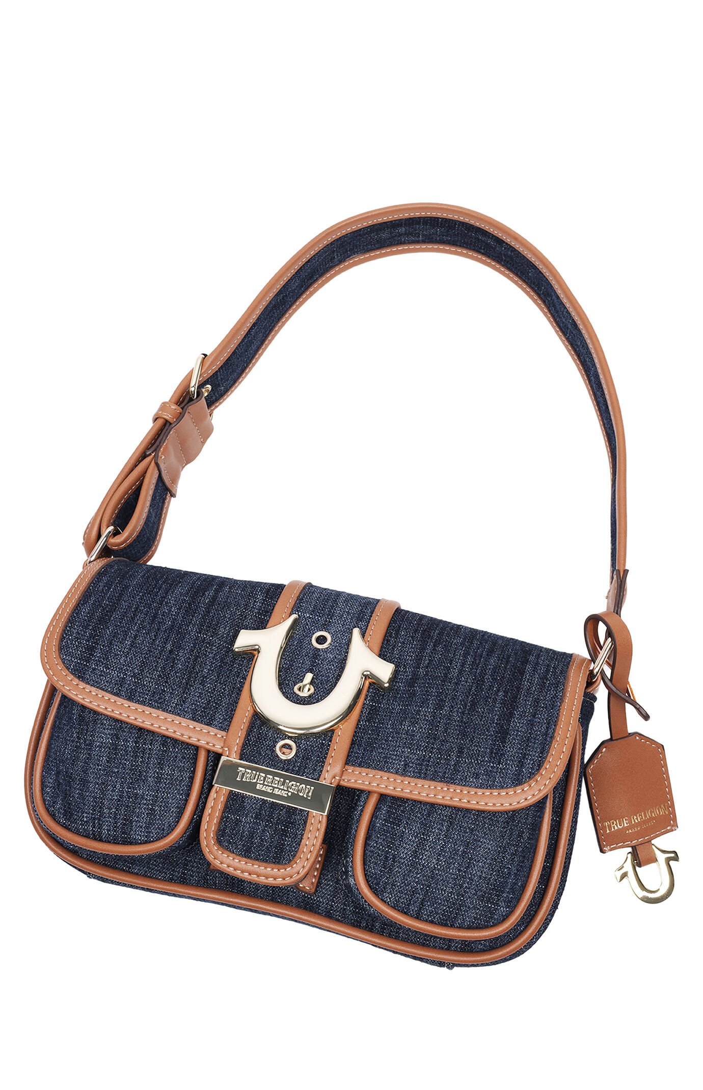 True Religion Dark Denim Double Pocket Satchel Bag