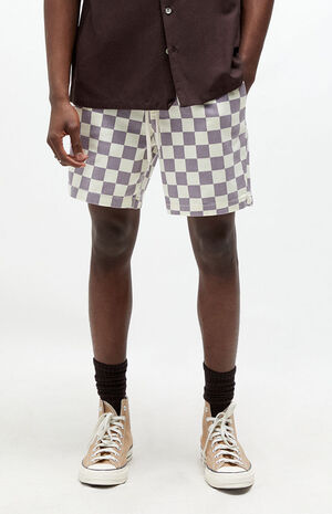 Purple Checkered Twill Volley Shorts image number 2